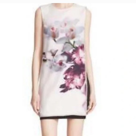 Ted Baker Amiro Embellished Pink Black Floral Print Sheath Dress size 2 nwot - Picture 5 of 16